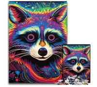 Psychedelic Animal Raccoon Jigsaw Puzzle 1000 Pieces Impossible Jigsaw Puzzles for Adults Colorful Home Decor & Interactive Family Game, 26X38CM/10.23x14.96inch