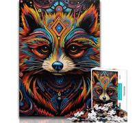 Psychedelic Animal Raccoon Jigsaw Puzzles 1000 Pieces for Adults Teens,Staycation Kill Time with Fully Interlocking Randomly Shaped Pieces (38x26cm)