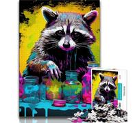 Psychedelic Animal Raccoon Jigsaw Puzzles for Adults 1000,Help The Brain Exercise Addictive Toys to Cultivate Patience A Work of Art 38x26cm