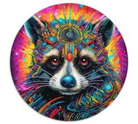 Psychedelic Animal Raccoon Jigsaw Puzzles for Adults 1000 Piece Round Puzzle 1000 Pieces Jigsaw Perfect for Teenagers & Home Decor (67.5x67.5cm)