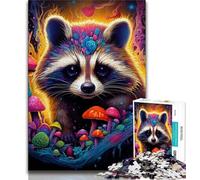 Psychedelic Animal Raccoon Jigsaw Puzzles for Adults Teenagers Jigsaws Puzzle,Help The Brain Exercise Addictive Toys to Cultivate Patience Parent-child Interaction (38x26cm)