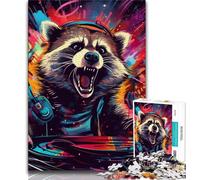 Psychedelic Animal Raccoon Jigsaw Puzzles for Teenagers 1000 Jigsaws,Challenging Game And Family Play Wall Decoration Unique Birthday And Xmas Gifts (38x26cm)