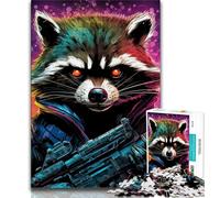 Psychedelic Animal Raccoon JigsawPuzzle 1000 Pieces for Adults,Learning Educational Toys Family Games with Matching Poster And Trivia Sheet 38x26cm