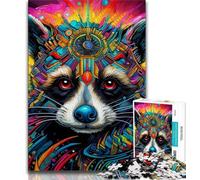 Psychedelic Animal Raccoon JigsawPuzzle 1000 Pieces for Teenagers,Challenging Game And Family Play Wall Decoration Unique Birthday And Xmas Gifts (38x26cm)
