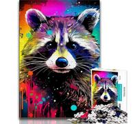 Psychedelic Animal Raccoon JigsawPuzzle 1000 Pieces for Teenagers,Stress Reliever Difficult Challenge Unique Home Decor And Gifts (50x75cm)