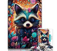 Psychedelic Animal Raccoon Jigsaws Puzzles 1000 Pieces for Adults Gifts,Challenging Family Activity Games DIY Toy for Home Wall Decor Gifts 38x26cm