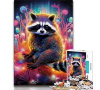 Psychedelic Animal Raccoon Jigsaws Puzzles 1000 Pieces for Teenagers Gifts,Challenging Game And Family Play with Fully Interlocking Randomly Shaped Pieces 38x26cm