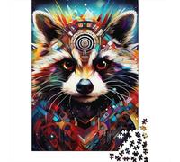 Psychedelic Animal Raccoon Puzzles 1000 Pieces Wooden Puzzles for Adults And Teenager Family Game Christmas Eve Gifts 1000pcs (75x50cm)
