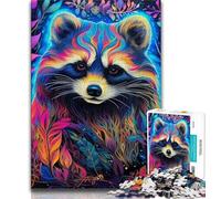 Psychedelic Animal Raccoon Puzzles for Adults Teens 1000pc Puzzle,Toys Educational Games Stress Relieving Wishlist with Santa Claus (38x26cm)