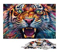 Psychedelic Animal Tiger 1000 Piece Jigsaw Jigsaw Puzzles Challenging Brain Teaser, Family Activity, Home Decor, 26X38CM/10.23x14.96inch