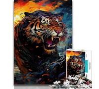 Psychedelic Animal Tiger 1000 Piece Jigsaw Puzzles for Teenagers,Family Game Stress Reliever Difficult Challenge Secret Santa Gifts 38x26cm