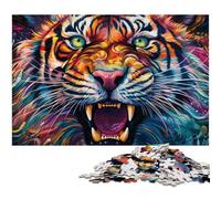 Psychedelic Animal Tiger 1000 Pieces Puzzle Gifts Impossible Jigsaw Puzzles for Adults Challenging Brain Teaser for Teenagers, Family Fun Interactive Game 50x75CM/19.68x29.52inch