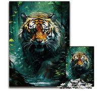 Psychedelic Animal Tiger Adult Jigsaw Puzzles 1000 Pieces Wooden Jigsaw Educational Activity for Cognitive Skills Cognitive Skill Improvement 50x75CM/19.68x29.52inch