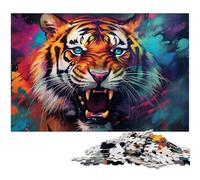 Psychedelic Animal Tiger Jigsaw Puzzles for Adults, 1000 Piece Wooden Jigsaw Puzzles for Adults Challenging Brain Teaser for Teenagers, Family Game Night Fun 50x75CM/19.68x29.52inch