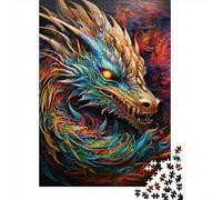 Psychedelic Art Dragon 1000 Pieces Wooden Puzzles for Adults Jigsaw Puzzles Educational Game Challenge Toy 1000pcs (38x26cm)