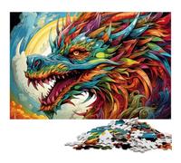 Psychedelic Art Dragon Jigsaw Puzzles for Adults 1000 Piece Wooden Jigsaw Puzzles Challenging Brain Teaser for Teenagers, Family Game Night Fun 50x75CM/19.68x29.52inch