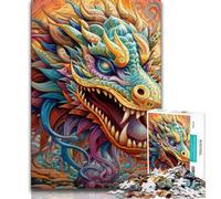 Psychedelic Art Dragon Jigsaw Puzzles for Teenagers 1000 Piece,Challenging Game And Family Play with Fully Interlocking Randomly Shaped Pieces (38x26cm)
