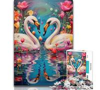 Psychedelic Art Swan 1000 Piece Jigsaw Puzzles,Help The Brain Exercise Addictive Toys to Cultivate Patience Unique Challenge Game 50x75cm