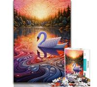 Psychedelic Art Swan Puzzles for Teenagers Teens 1000pc Puzzle,Educational Games Home Decoration Deal As Gifts for The Whole Family 38x26cm