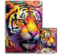 Psychedelic Art Tiger 1000 Piece Jigsaw Puzzles for Adults Wooden Jigsaw Relaxing Entertainment, Home Decor 50x75CM/19.68x29.52inch