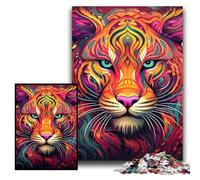 Psychedelic Art Tiger Puzzle 1000 Pieces Jigsaw cardboard Jigsaw Puzzles for Adults Interactive Family Game, DIY Home Decor Brain Challenge Gift Size 26x38cm