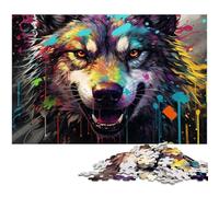 Psychedelic Art Wolf 1000 Piece Jigsaw Puzzles for Adults Puzzles for Adults Ideal for Lover, Perfect Christmas, New Year, Valentine's Gift 26X38CM/10.23x14.96inch