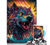 Psychedelic Art Wolf Jigsaw Puzzles for Teenagers 1000 Jigsaws,Staycation Kill Time Every Piece Is Unique - Challenging Family Fun Game 38x26cm