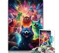 Psychedelic Art Wolf Jigsaw Puzzles for Teenagers 1000 Piece,Educational Games Home Decoration Suitable for Desktop Decoration (50x75cm)