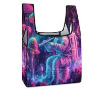 Psychedelic Astronaut Mushroom Lightweight Foldable Shopping Bag Large Reusable Grocery Bags Eco Tote Handbag