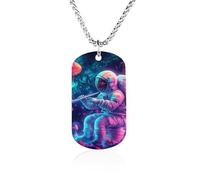 Psychedelic Astronaut Mushroom Memory Necklace Jewelry Hip Hop Chain Pendant Statement Necklaces for Men Women 23.6in（60cm）
