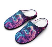 Psychedelic Astronaut Mushroom Men's Cotton Slippers Indoor House Shoes Warm Gift for Travel Bedroom Hotel 13-14（46-47）