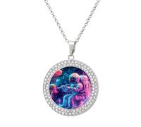 Psychedelic Astronaut Mushroom Multicolored Diamond Necklaces Jewelry Brilliant Circle Pendant Necklace Gift for Women
