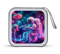 Psychedelic Astronaut Mushroom Portable Zipper CD Case 40 Capacity DVD Collection Holder for Car Office Home Travel