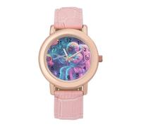 Psychedelic Astronaut Mushroom Women Simplicity Watch with Leather Strap Easy Reader Ladies Wristwatch