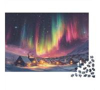 Psychedelic Aurora Show Over Snow City 52x38cm/1000pcs Erwachsenenpuzzle - Village Erwachsenenpuzzle DIY-Puzzlespielzeug