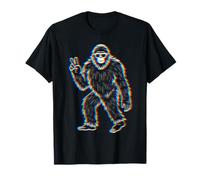 Psychedelic Bigfoot Peace Sign Glitch Sasquatch Retro T-Shirt