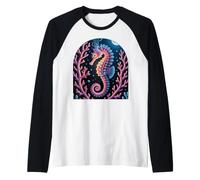 Psychedelic Bioluminescent Seahorse Aquatic Life Raglan Baseball Tee