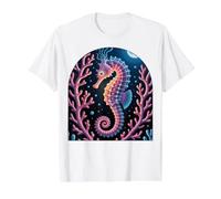 Psychedelic Bioluminescent Seahorse Aquatic Life Value Graphic T-Shirt, Men, White, XL