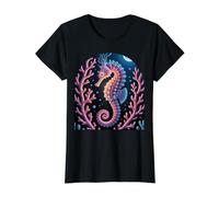 Psychedelic Bioluminescent Seahorse Aquatic Life Value Graphic T-Shirt, Women, Black, L