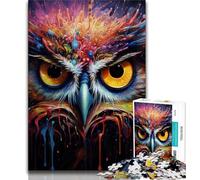Psychedelic Bird Owl 1000 Piece Jigsaw Puzzle for Adults Teens,Challenging To Complete But Fun And Humorous with Matching Poster And Trivia Sheet 38x26cm