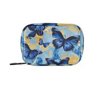 Psychedelic Blue Butterfly Medicine Storage Bag with Detachable Compartments Reusable Pill Cases Organizers for Purse