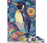 Psychedelic Blue Penguin on A Tree Branch - Surreal Nature Art Puzzle Family Fun 100% Recycled Cardboard Jigsaw Puzzle for Kids And Adults Age 12 Years Up 1000pcs (75x50cm)