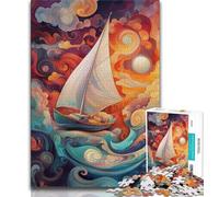 Psychedelic Boat Adult Jigsaw Puzzles 1000 Pieces,Stress Reliever Difficult Challenge Deal As Gifts for The Whole Family 50x75cm