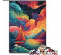 Psychedelic Boat Jigsaw Puzzles for Adults Teenagers Jigsaws Puzzle, for Age 14+ Fun Games Fun Activities at Home, Birthday Gifts, Travel Gifts (26x38cm)