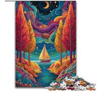 Psychedelic Boat Jigsaw Puzzles for Adults Teenagers Jigsaws Puzzle, Suitable for Ages 14 And Up Family Fun It Is Ideal As A Gift for The Whole Family (50x75cm)