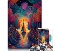 Psychedelic Boat JigsawPuzzle 1000 Pieces for Adults,Learning Educational Toys Family Games with Matching Poster And Trivia Sheet 38x26cm