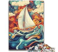 Psychedelic Boat JigsawPuzzle 1000 Pieces for Teenagers,Stress Reliever Difficult Challenge Suitable for Desktop Decoration (38X26cm)