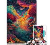 Psychedelic Boat Jigsaws 1000 Pieces for Adults,Challenging Game And Family Play with Fully Interlocking Randomly Shaped Pieces 50x75cm