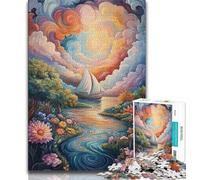 Psychedelic Boat Jigsaws Puzzles 1000 Pieces for Adults Gifts,Brain Intelligence Challenge Addictive Toys for Home Decoration (38x26cm)