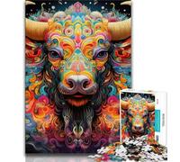 Psychedelic Buffalo JigsawPuzzle 1000 Pieces for Adults,Toys Educational Games Stress Relieving Suitable for Desktop Decoration (75x50cm)